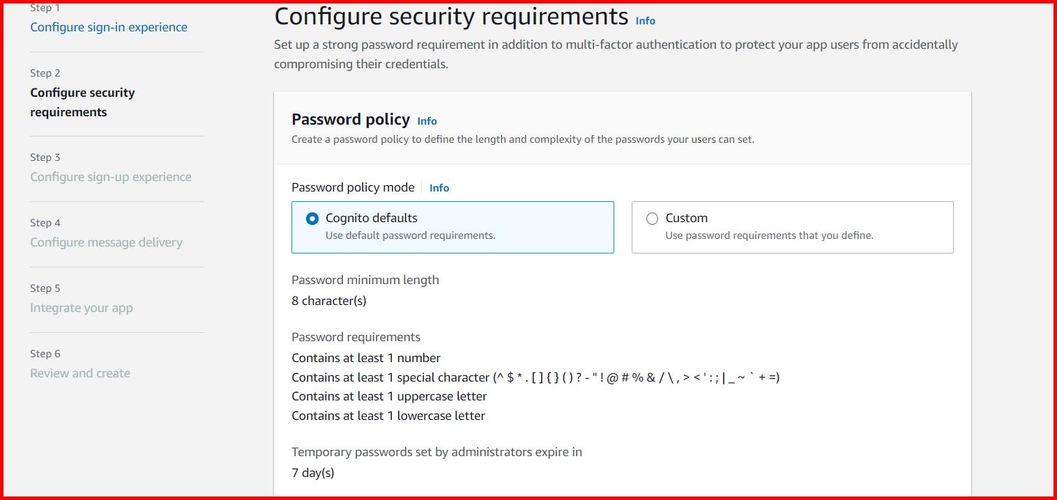 Picture showing setting up the password policy for the users in step 2